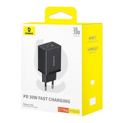 7. Baseus Cube Pro 30W USB-C USB-A Wall Charger - Black