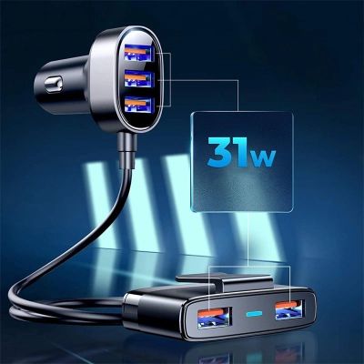 3. Joyroom fast car charger 5x USB 6.2 A with extension cable black (JR-CL03)