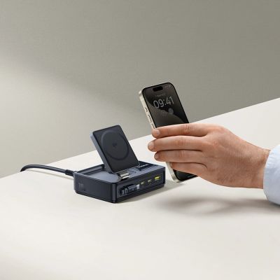 11. Baseus NOMOS 140W Qi2 5-in-1 Wireless Charging Station with Retractable USB-C Cable and Digital Display - Black