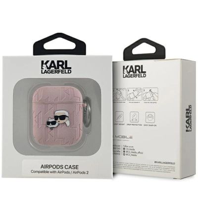 3. Karl Lagerfeld Monogram Karl & Choupette Head case for AirPods 1 / 2 - pink