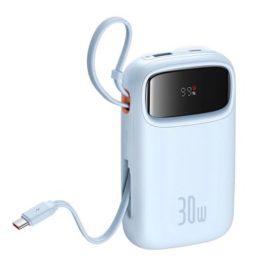 5. Baseus QPow 2 30W 10000mAh Power Bank with Built-in USB-C Cables - Blue