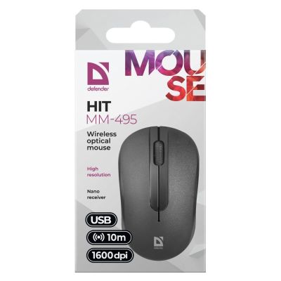 4. Defender Wireless Mouse HIT MM-495 RF OPTIC Black 1600DPI 3P 52495