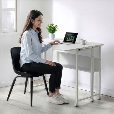 3. MACLEAN FOLDING DESK / TABLE MACLEAN, WHITE, MOBILE 100X73CM, MAX. 50KG, ANGLED, L-SHAPED, MC-126 L/W
