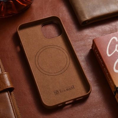 14. iCarer Case Leather Case Cover for iPhone 14 Plus Brown (MagSafe Compatible)