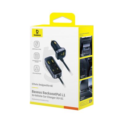 5. Baseus BackseatPal L1 110W Car Charger 3 x USB-A + 3 x USB-C with 1.5m Extension Cable - Black