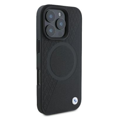 4. BMW Signature Leather Half Textured & Circle MagSafe case for iPhone 16 Pro - black