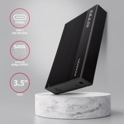 2. AXAGON EE35-GTR USB-C 3.2 Gen 1 - SATA 6G, 3.5" External Hard Drive Enclosure, Grooved - Black