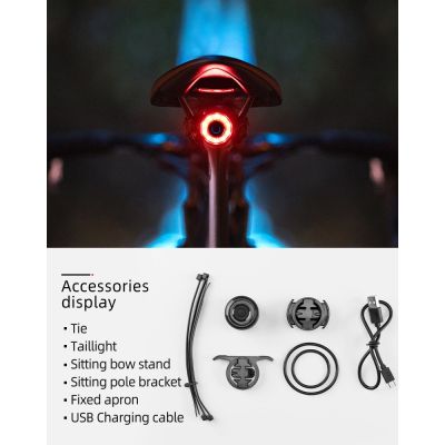 14. Rockbros Q3 Rear Bike Light with Smart Stop System - Black