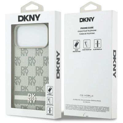 8. DKNY Checkered with Printed Stripes Case for iPhone 17 Pro Max - Beige