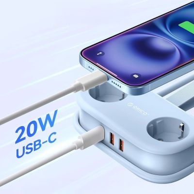2. Orico AP3 20W GaN 5in1 Power Strip 2x AC + 2x USB-A + 1x USB-C - Blue