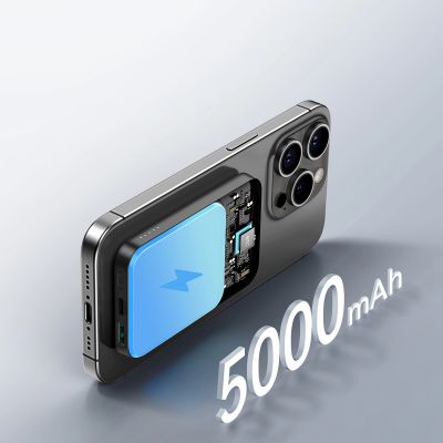 12. Powerbank Joyroom JR-W020 Mini 5000mAh USB-A USB-C inductive 20W - black + USB-C / USB-C cable
