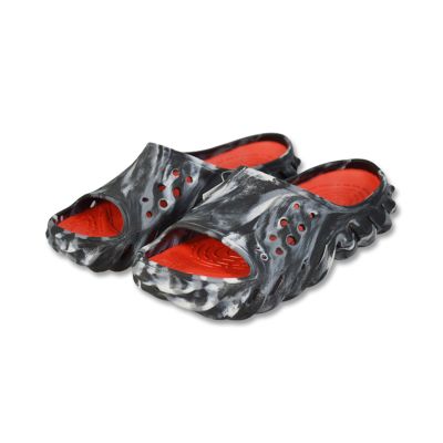 3. Crocs Echo Marbled Slide Pool Clogs in Black/Flame - 208467-0X9