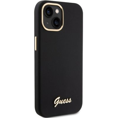 4. Guess Silicone Script Metal Logo & Frame case for iPhone 15 - black