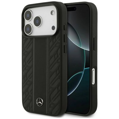 Mercedes Leather Laurel Leaves Stripes MagSafe Case for iPhone 17 Pro - Black