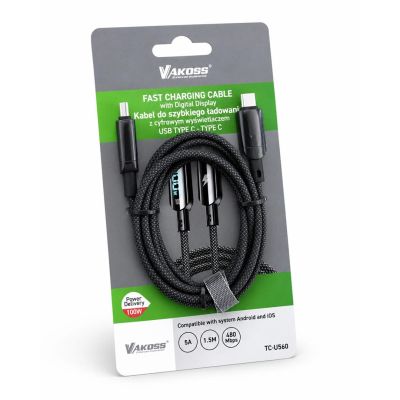2. VAKOSS CABLE WITH DISPLAY 2XTYPE C | 100W | 5A