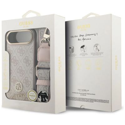 9. Guess 4G Strass Logo & Big Strap Metal Buttons MagSafe Case for iPhone Air - Pink