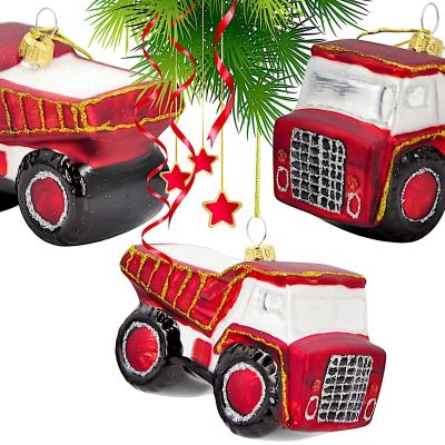 MICA GLASS CHRISTMAS TREE ORNAMENT IN THE SHAPE OF A DUMP TRUCK