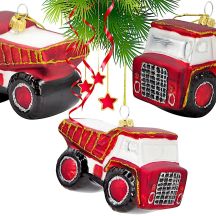 MICA GLASS CHRISTMAS TREE ORNAMENT IN THE SHAPE OF A DUMP TRUCK
