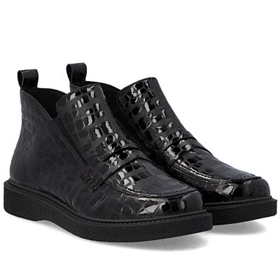 4. Women's patent leather ankle boots crocodile black Rieker 71150-00