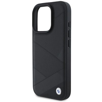 6. BMW Signature Leather Crossing Lines Pattern iPhone 16 Pro Case - Black