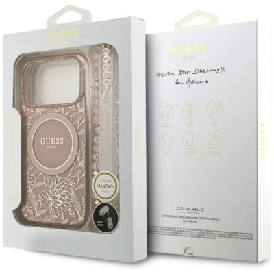 8. Guess IML Flowers Electro Pearl Strap MagSafe Case for iPhone 17 Pro - Pink