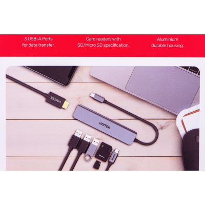 6. UNITEK HUB USB-C 7IN1, HDMI 4K, PD 100W, 5GBPS, ALU