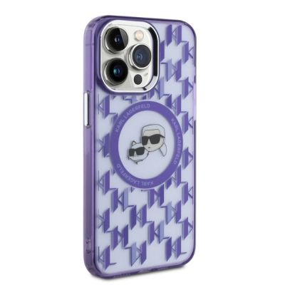 4. Karl Lagerfeld IML Monogram Karl & Choupette Head MagSafe iPhone 15 Pro Case - Purple