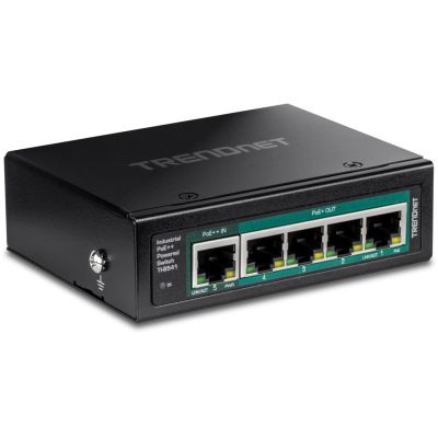 TRENDnet 5-Port Industrial Gigabit PoE Pass-Through Switch for DIN Rail