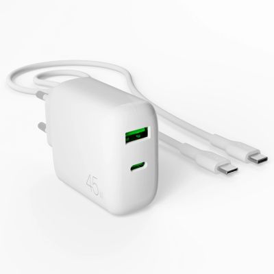 4. Puro Daily Prolite 45W USB-C USB-A Power Delivery Charger with USB-C Cable - White