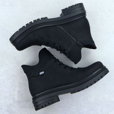 12. Women’s Black Leather Ankle Boots with Elastic Gussets, Rieker Y3163-00