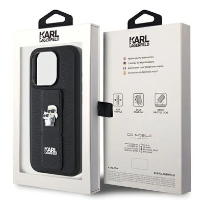 9. Karl Lagerfeld Gripstand Saffiano Karl&Choupette Pins case for iPhone 14 Pro - black