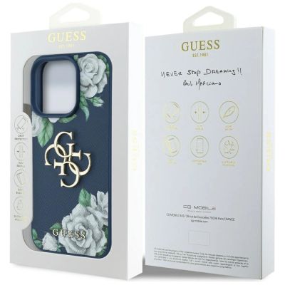 8. Guess Grained Roses Big 4G logo case for iPhone 16 Pro Max - blue