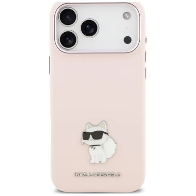 3. Karl Lagerfeld Silicone Choupette Metal Pin Case for iPhone 18 Pro Max / 17 Pro Max – Pink