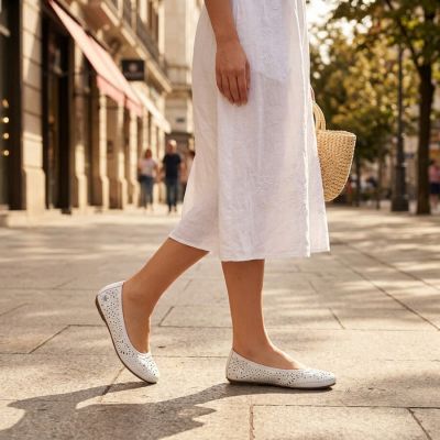 35. Rieker W RKR649 comfortable leather openwork shoes, white