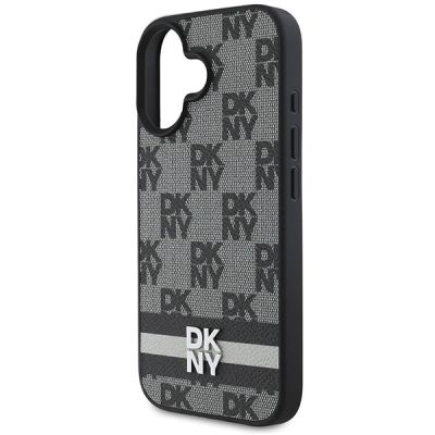 6. DKNY Checkered Pattern & Printed Stripes iPhone 16 Case - Black