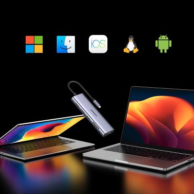 11. Ugreen USB-C 10in1 hub USB-C HDMI Ethernet USB-A 5GB/s SD/TF minijack - gray