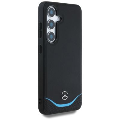 4. Mercedes Leather Contrasted Blue Horizontal Curve MagSafe Case for Samsung Galaxy S25 - Black