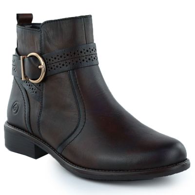 Women's leather ankle boots with buckle brown Remonte Rieker D0F81-25