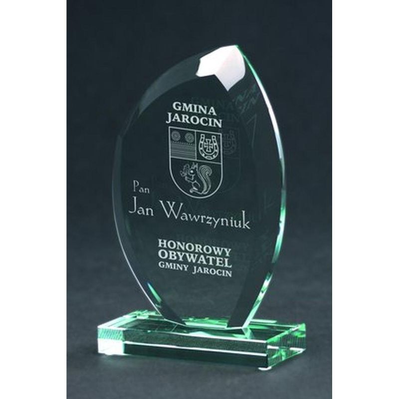 Engraved glass trophy with case