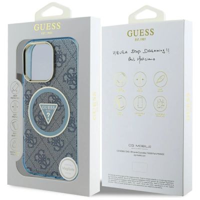 8. Guess IML Metal Glitter 4G Circle Triangle MagSafe Case for iPhone 16 Pro Max - Blue