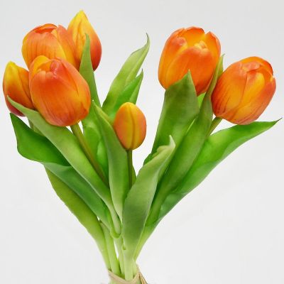 24. BOUQUET OF 7 ORANGE TULIPS 31 CM LIFE-LIKE SPRING DECORATION
