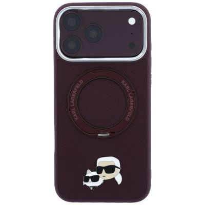 3. Karl Lagerfeld with Ring Stand 360 Karl & Choupette Heads Pin MagSafe case for iPhone 18 Pro / 17 Pro - burgundy