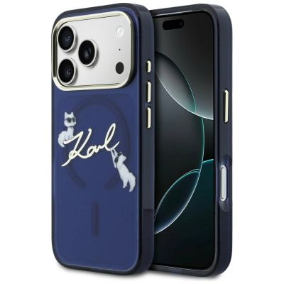 Karl Lagerfeld IML Choupettes Karl Script Logo MagSafe Case for iPhone 17 Pro Max - Blue