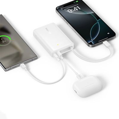 8. Baseus PicoGo 10000mAh 45W Powerbank with Built-in Cable and Display - White