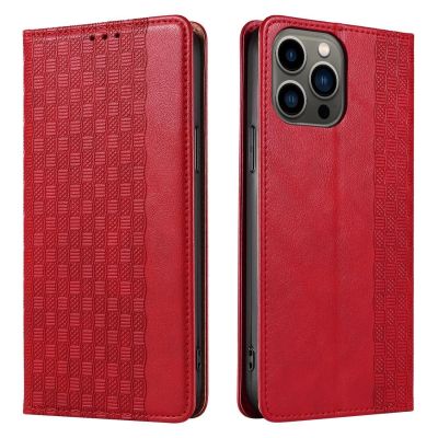 7. Magnet Strap Case iPhone 14 Plus Case with Flip Wallet Mini Lanyard Stand Red
