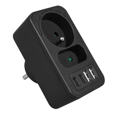7. MACLEAN POWER SOCKET X2 + 4XUSB, SPLITTER WITH 2 SOCKETS, 2XUSB A, 2XUSB C PD 20W, 1X16A + 1X6A MCE249 F/B