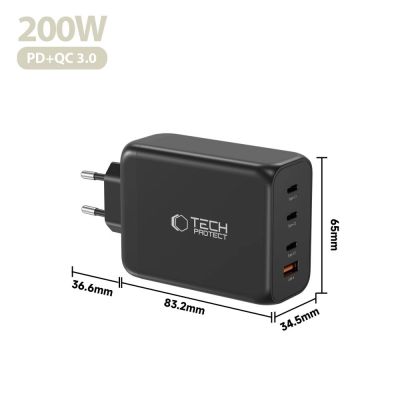 5. Tech-Protect NC200W-GaN 4-Port 200W Wall Charger - Black