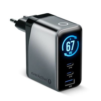 6. EVERACTIVE GAN WALL CHARGER 1 X USB, 2 X USB-C QUICK CHARGE 4+ 67W BLACK SC-670Q