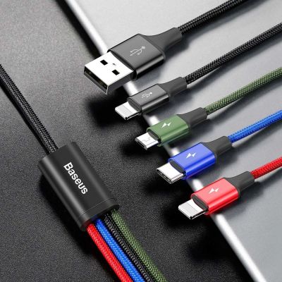 8. Baseus cable USB 4in1 2x Lightning / USB Type C / micro USB cable in nylon braid 3.5A 1.2m black (CA1T4-A01)