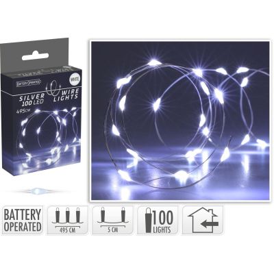 5. BATTERY-OPERATED WIRE LAMPS GARLAND 100 LED COOL WHITE